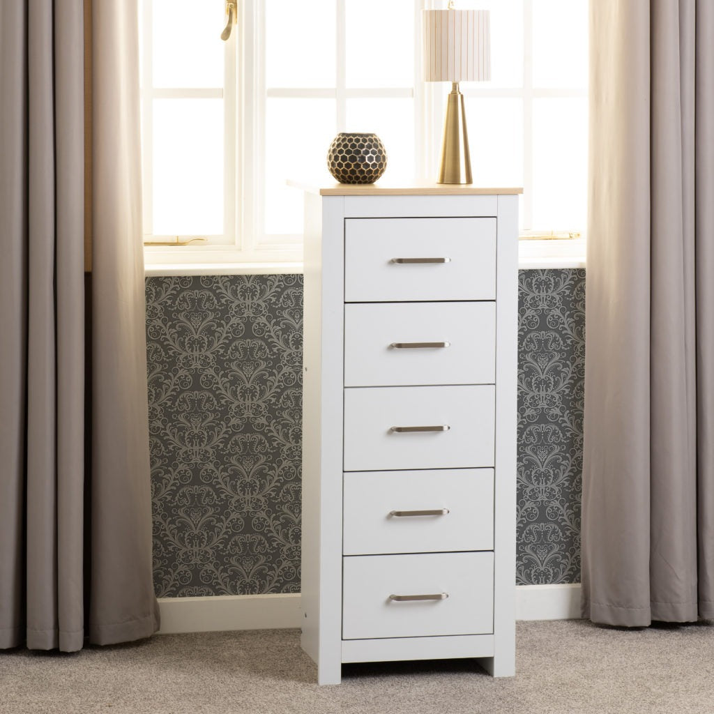 Portland-5-drawer-narrow-chest-white