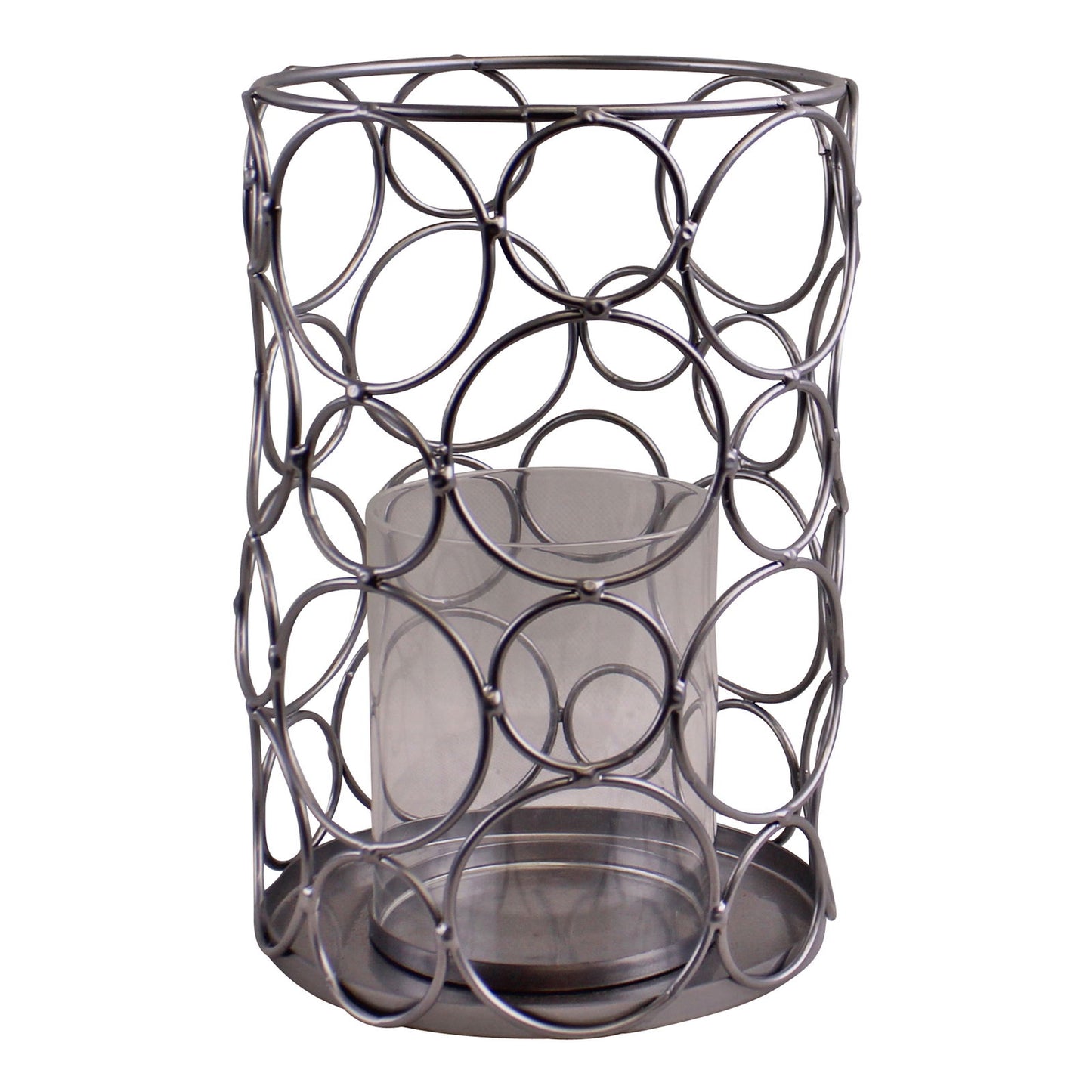 Large Silver Metal Abstract Design Candle Holder