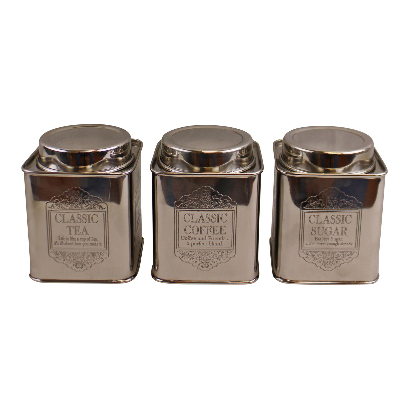 Silver Metal Tea, Coffee & Sugar Storage Tins