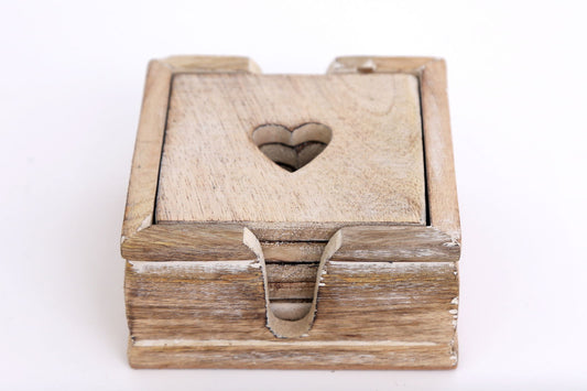 Set Of Six Wooden Heart Coasters