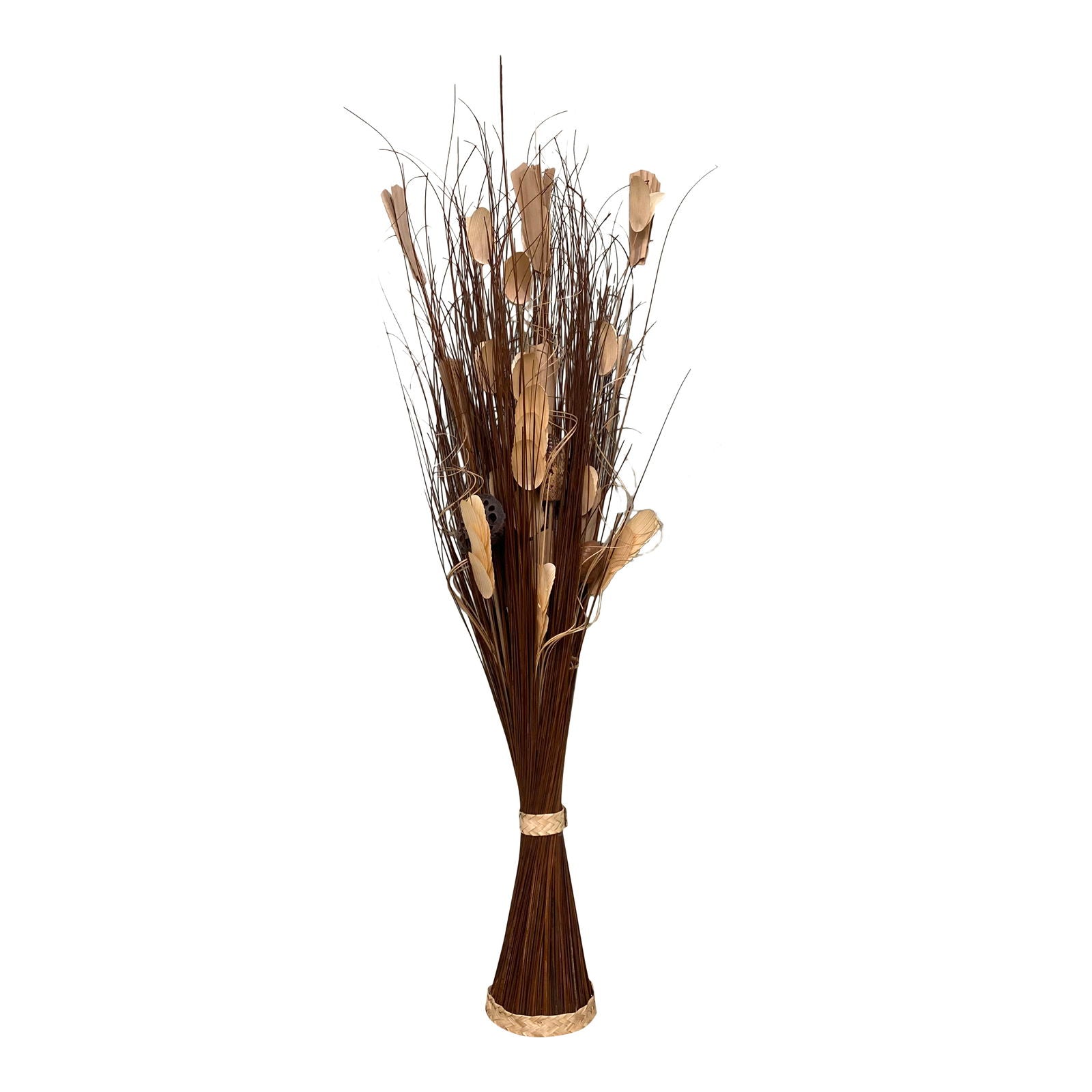 Twisted Stem Vase With Dried Dark Brown & Cream Flowers