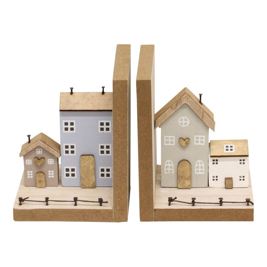 Pair of Bookends, Wooden Houses Design