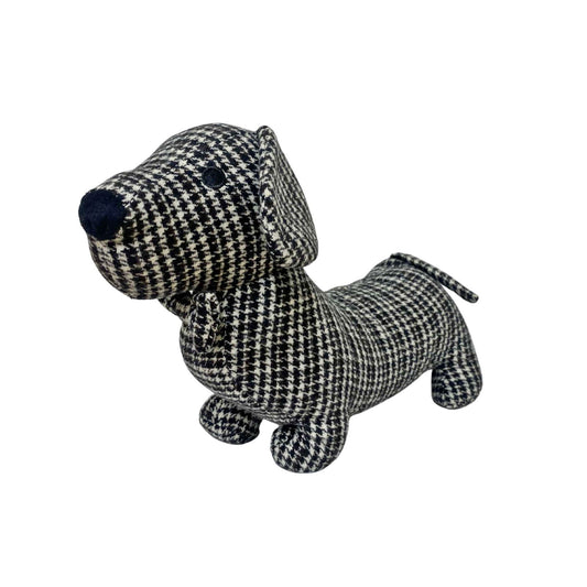 Grey Herringbone Fabric Sausage Dog Doorstop 