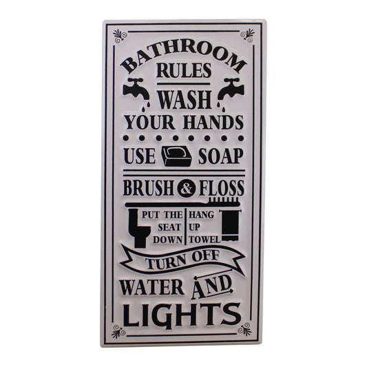 Metal, Wall Hanging Bathroom Rules Plaque, 60x30cm