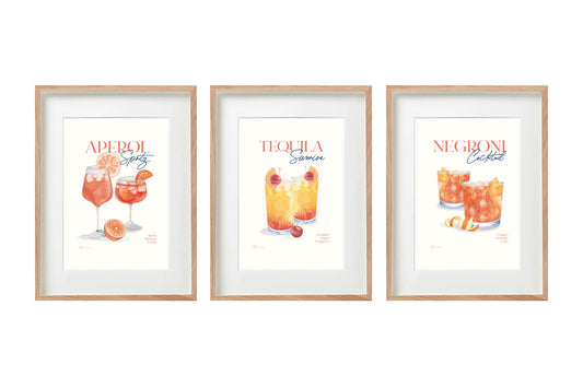 Set of Three Cocktail Recipe Wall Art in Frames