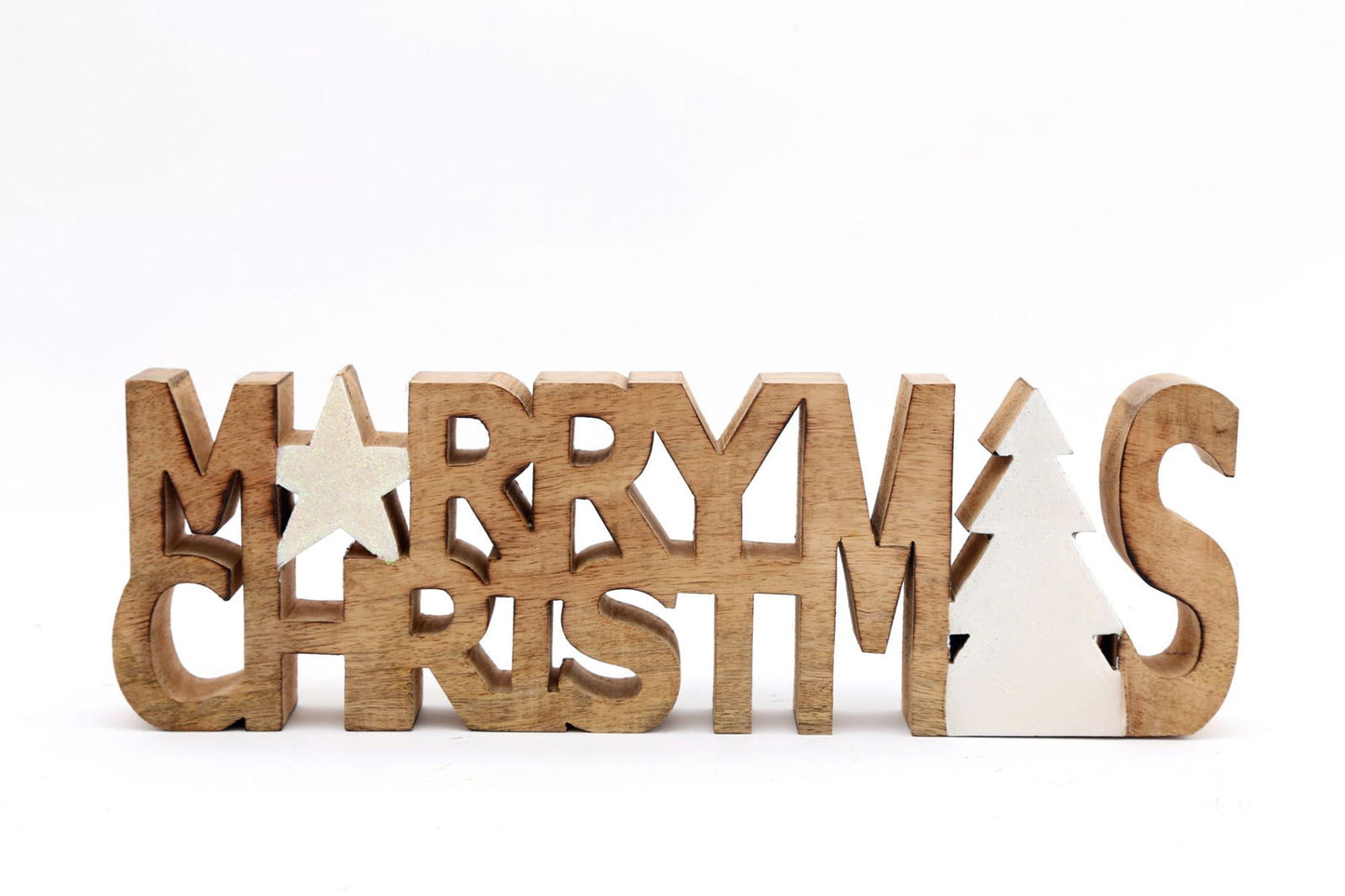 Wooden Carved Merry Christmas Word Ornament