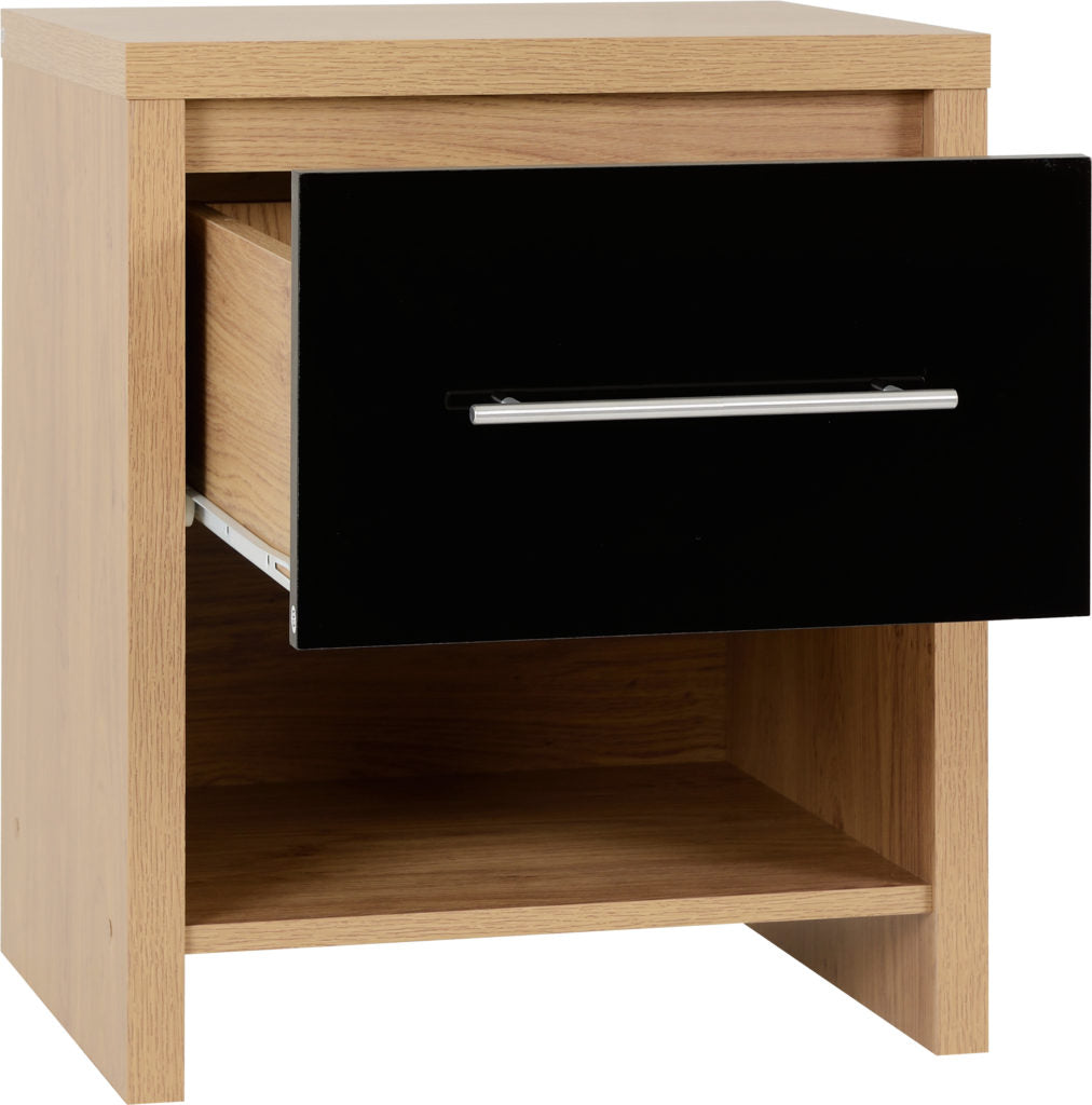 Seville-1-drawer-bedside-black-open