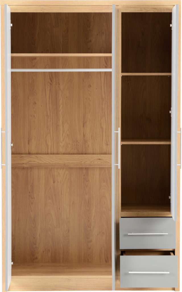 Seville-3-door-2-drawer-wardrobe-grey-open