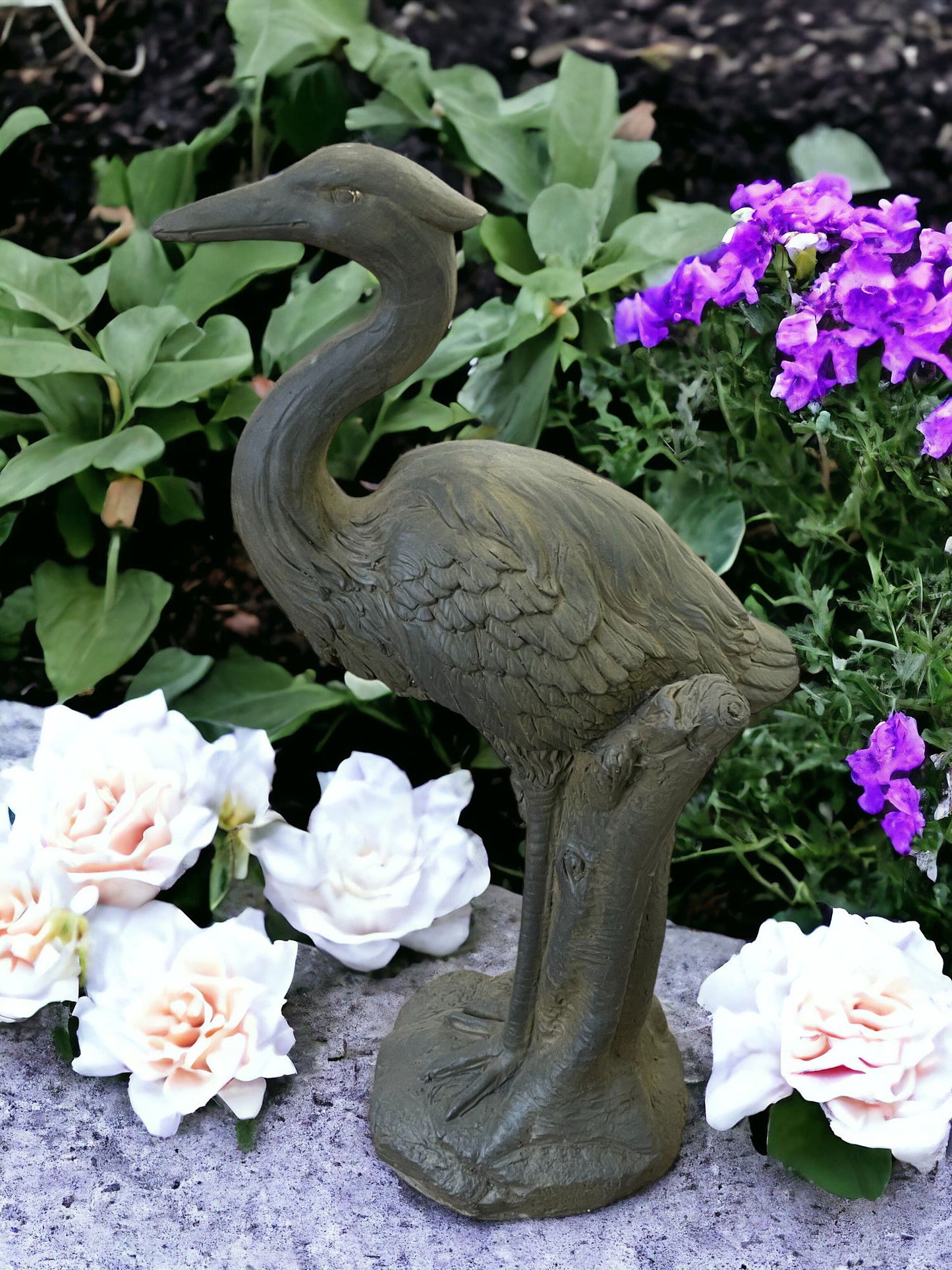 Stone Effect Grey Heron Statue