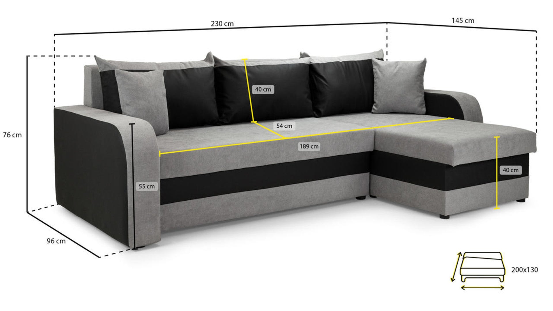 kris-corner-sofa-bed-black & grey-dimensions