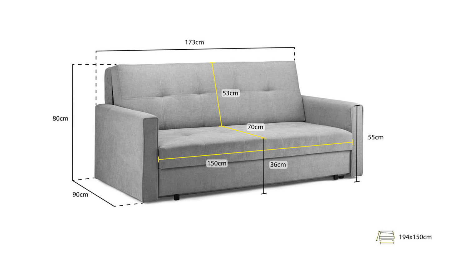 Viva 3 Seater Sofa Bed Grey