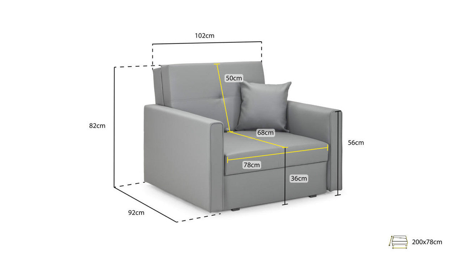 viva-chair-bed-grey-leather-dimensions