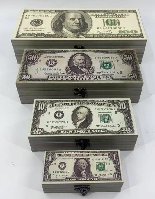 Set of 4 Storage Boxes Dollar Notes