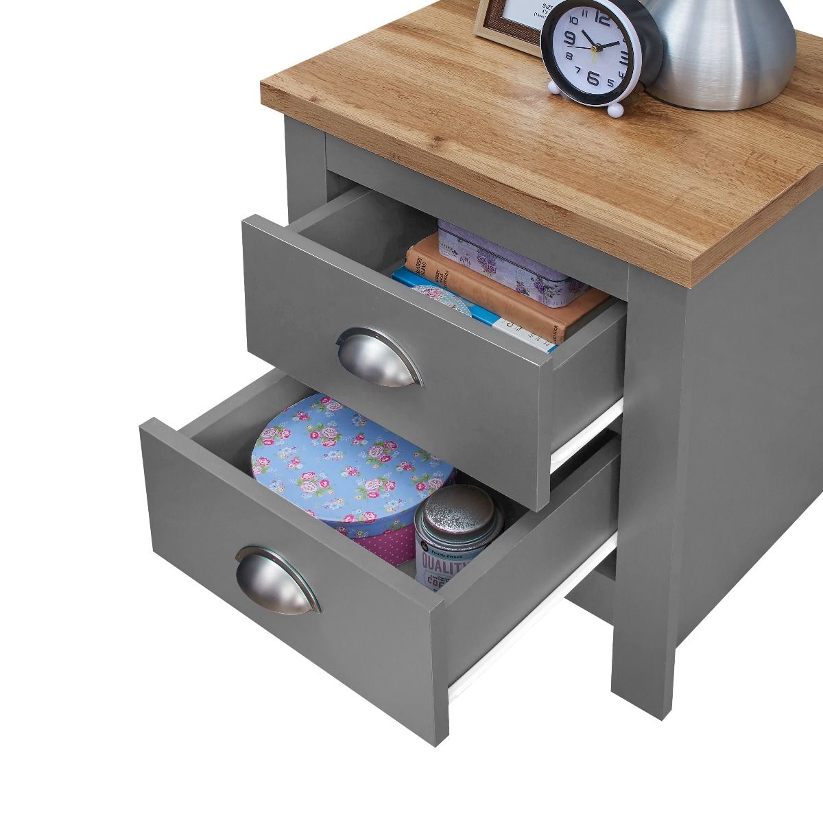 Lisbon-2-drawer-bedside-grey-open