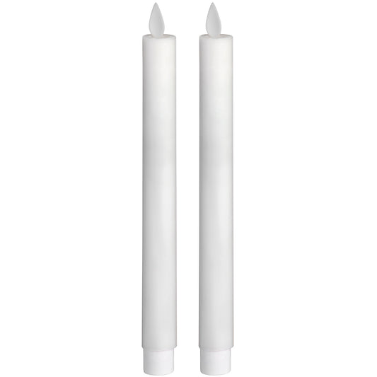 Pair Of White Luxe Flickering Flame LED Wax Dinner Candles