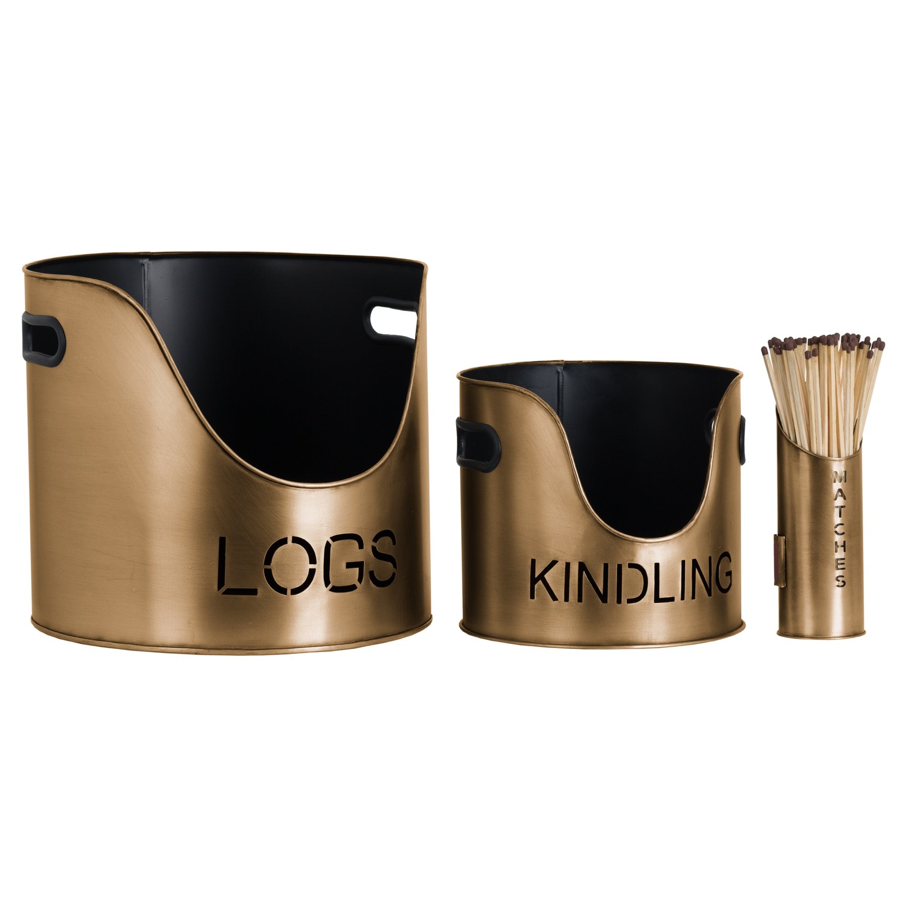 Bronze-finish-logs-kindling-buckets-matchstick-holder