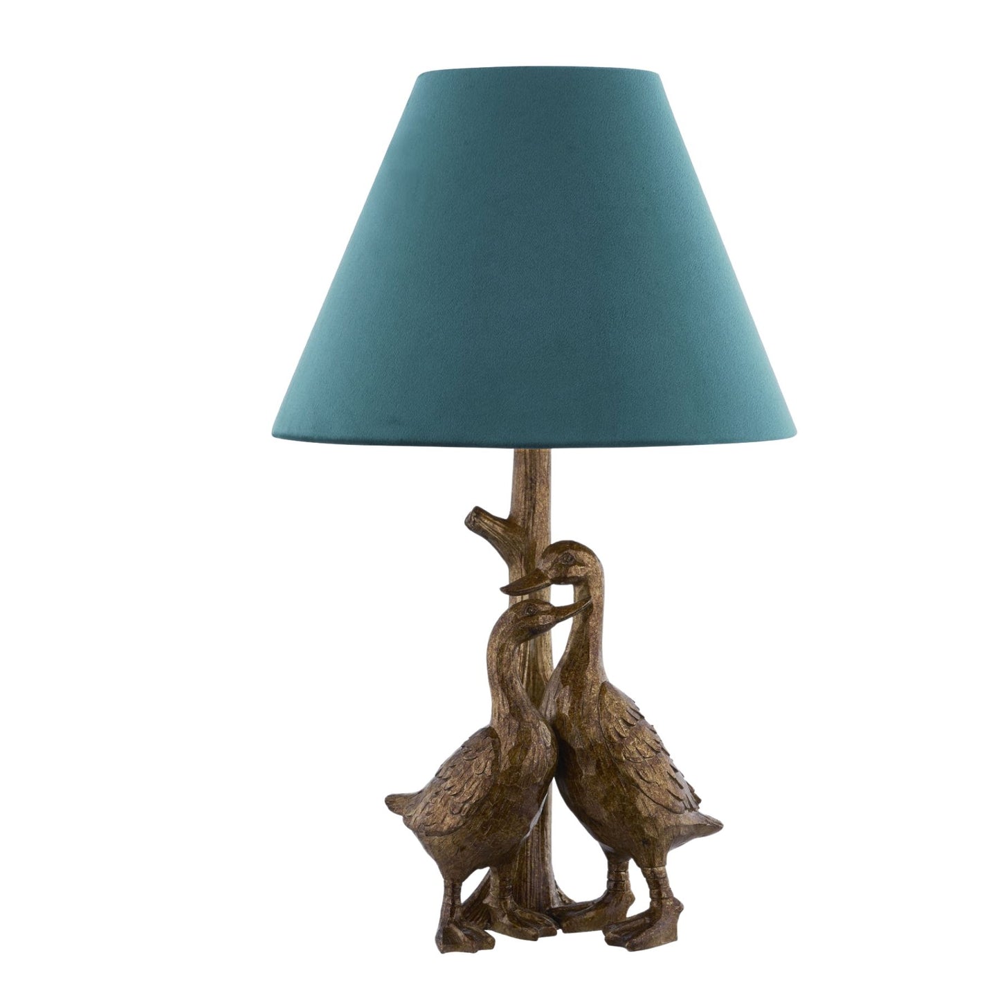 Gold Pair Of Ducks Table Lamps With Velvet Shade