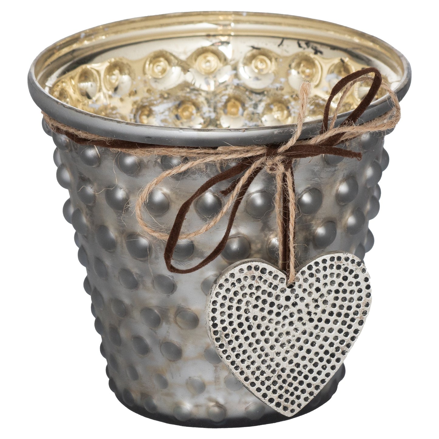 Jute Tied Bobble Grey Tea Light Holder