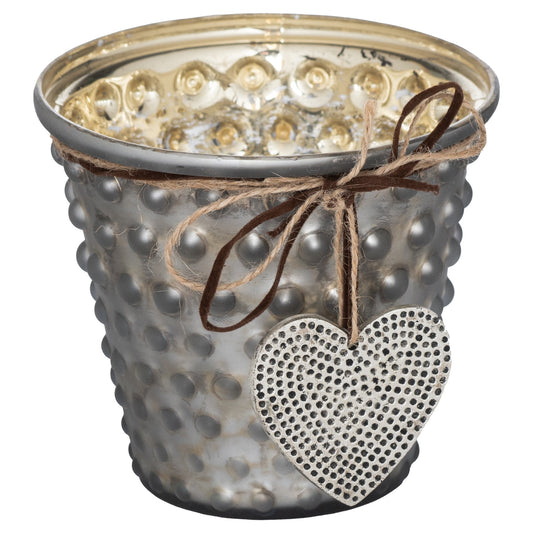 Jute Tied Bobble Grey Tea Light Holder