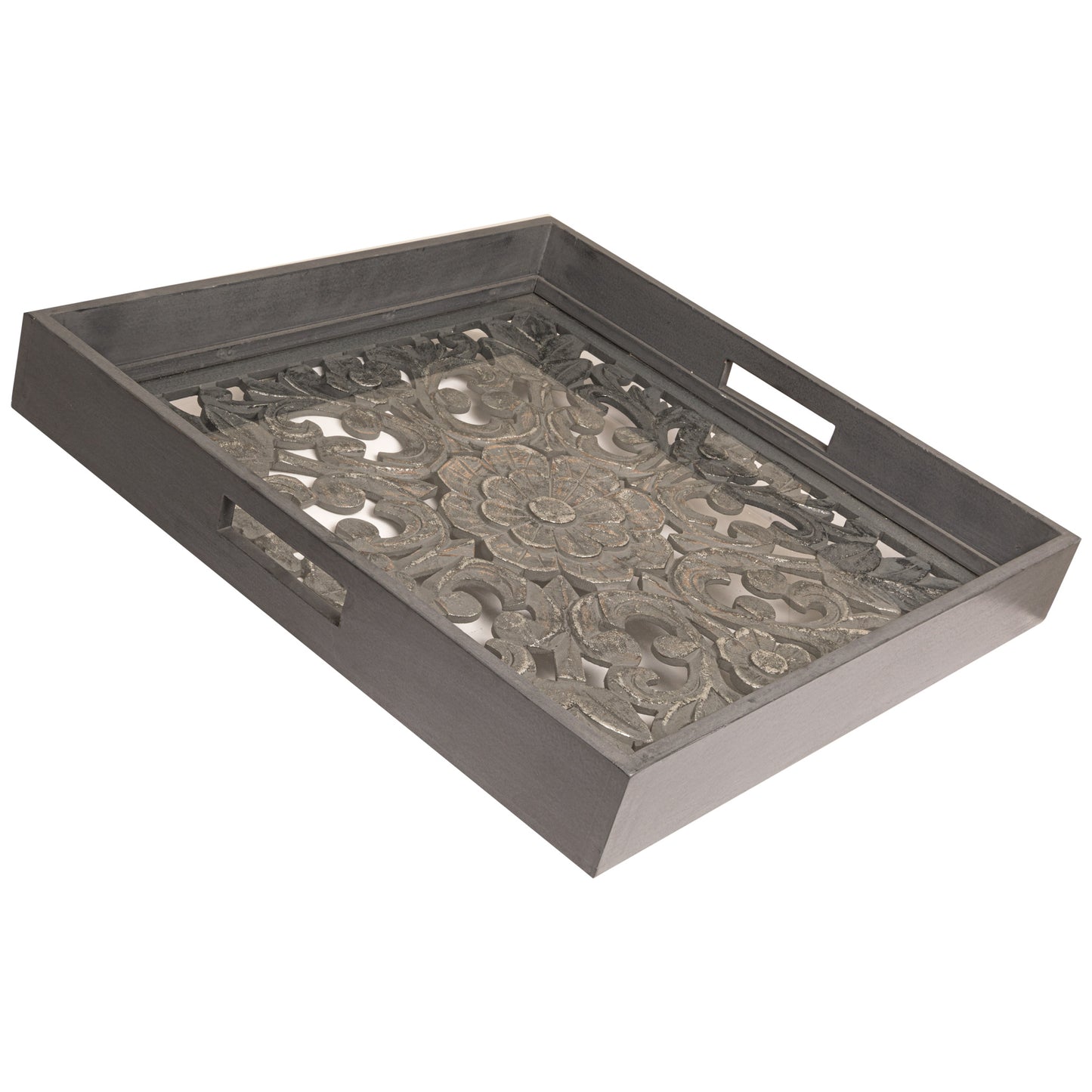 Square Carved Metallic Hampton Tray