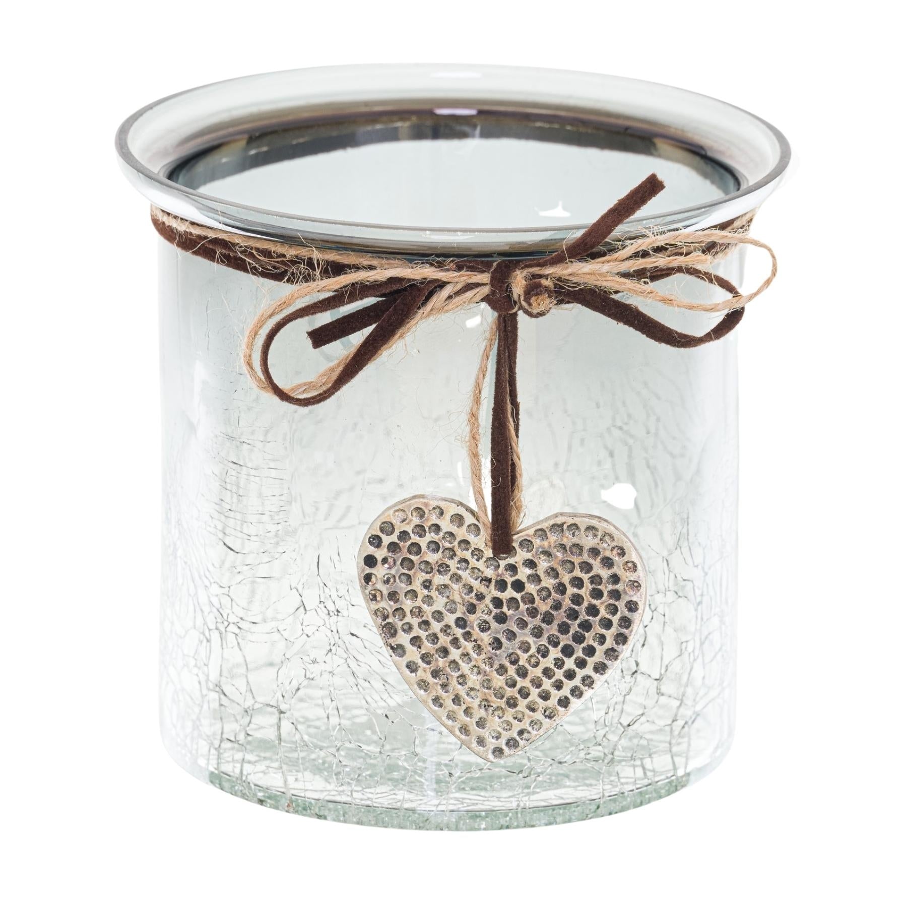 Smoked Midnight Crackled Heart Medium Candle Holder