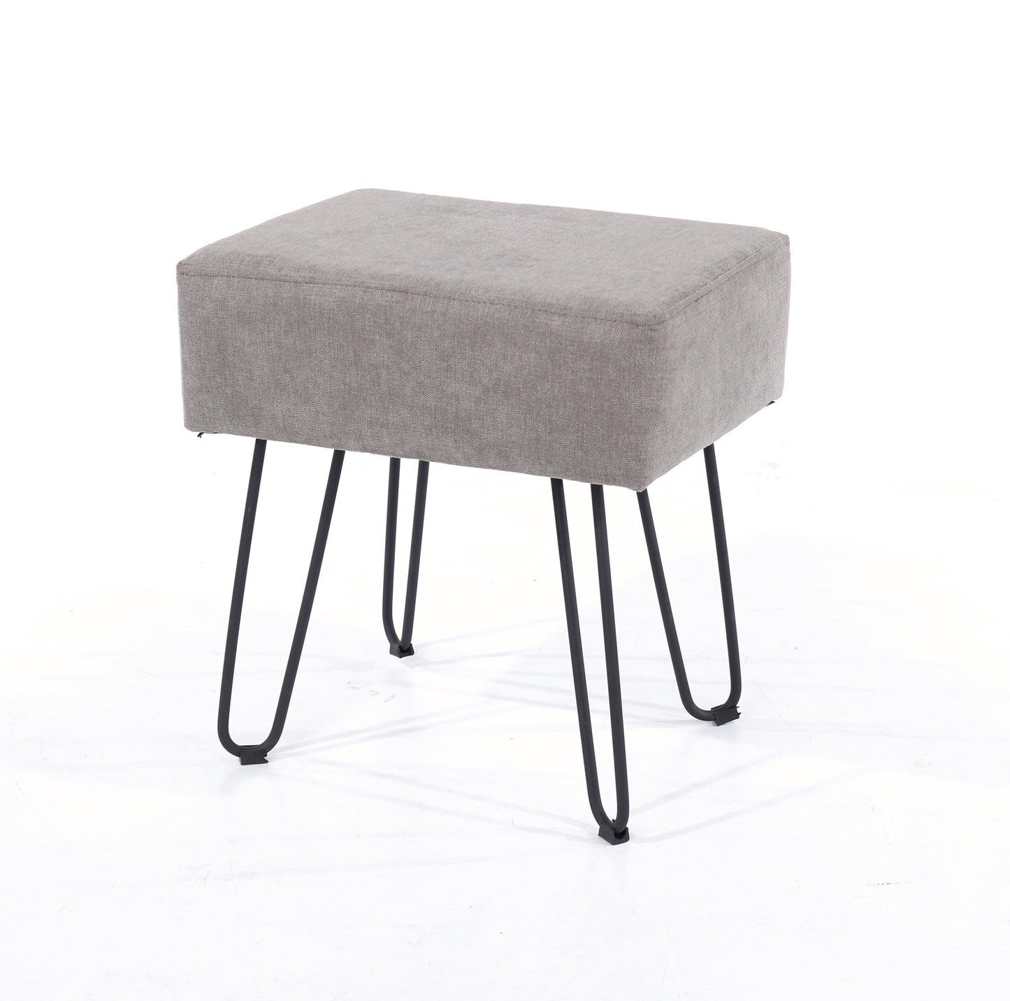 Grey Fabric Stool With Black Metal Legs